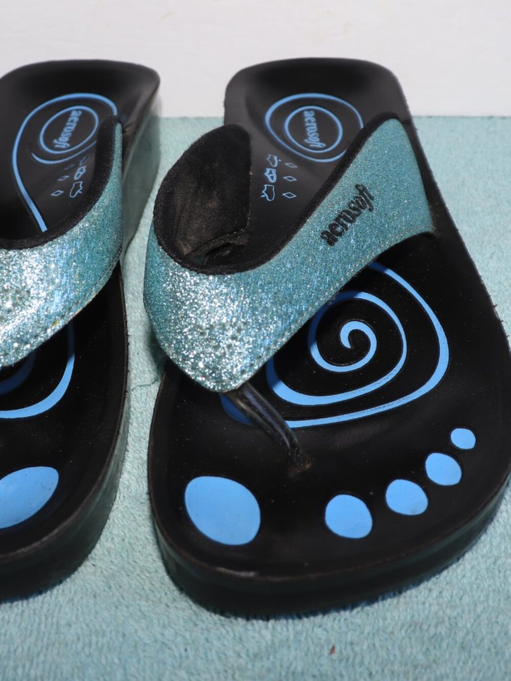 Aerosoft Teal Glitter Orthopedic Flip Flop Sandals Size 8.5